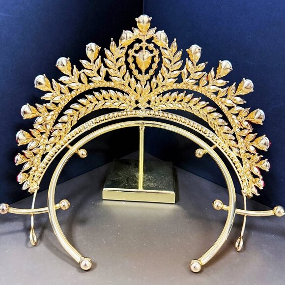 Red Ruby Crystal Crown, Quinceanera Crown, Gold Wedding Tiara, Princess Tiara main image 4